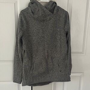 Gray Hooded Knit Sweater with Pockets